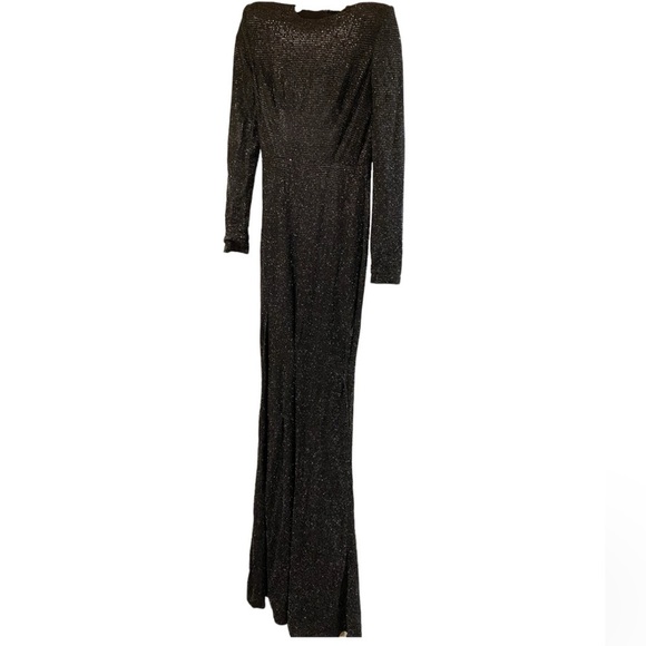 Abyss by Abby / black long sleeve ruched high slit shimmer Sequin dress XS - Picture 1 of 7